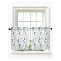 Coastal Tier Curtains 24 Inch Length,Sheer Curtains for Bedroom Living Room,Summer Beach Starfish Coral Nautical Ocean Rod Pocket Voile Drapes Kitchen Curtains Small Half Window 27.5"x24" 2 Panels