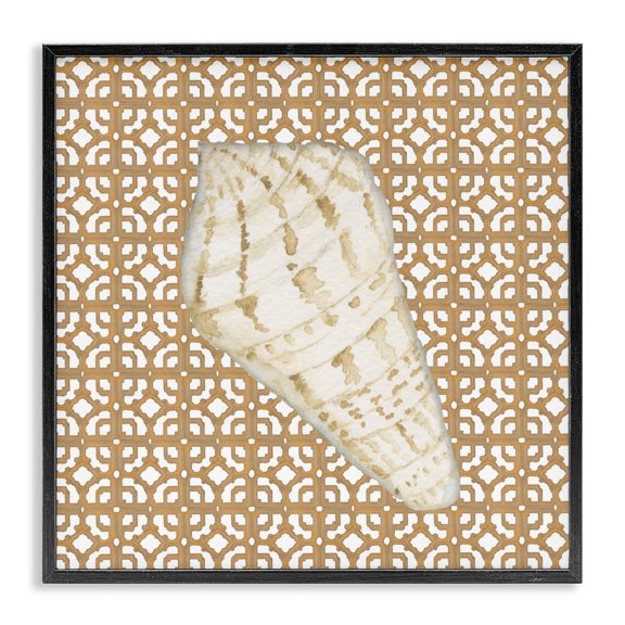 Stupell Industries Coastal Tile And Shell Black Framed Giclee Art, design by Lee Ann Sanders, 12 x 12
