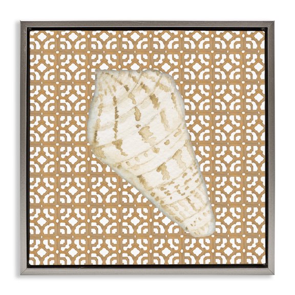 Stupell Industries Coastal Tile And Shell Gray Framed Floater Canvas Wall Art, design by Lee Ann Sanders, 25 x 25