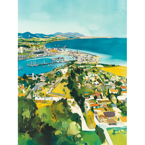 Coastal Town Harbor View Canvas Print/Wall Art Suitable for Living Room Bedroom Office Hotel and Restaurant Decoration.