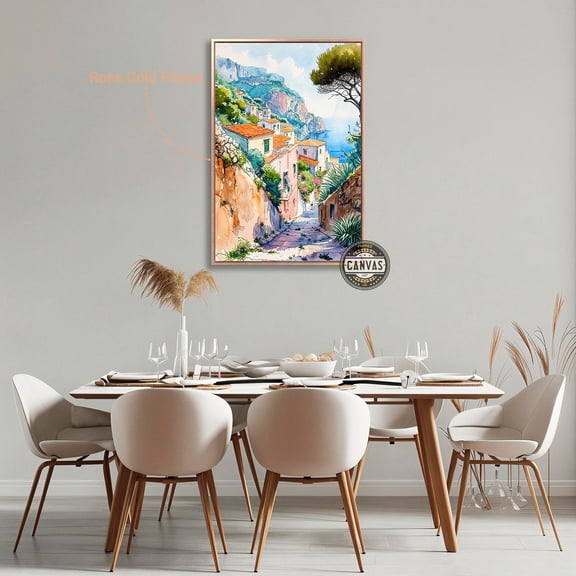 Coastal Town Scene Poster Mediterranean Village Wall Art Azure Waters Poster Sea View Posters Summer Decor Ready To Hang, Unframed Poster Size 8x12