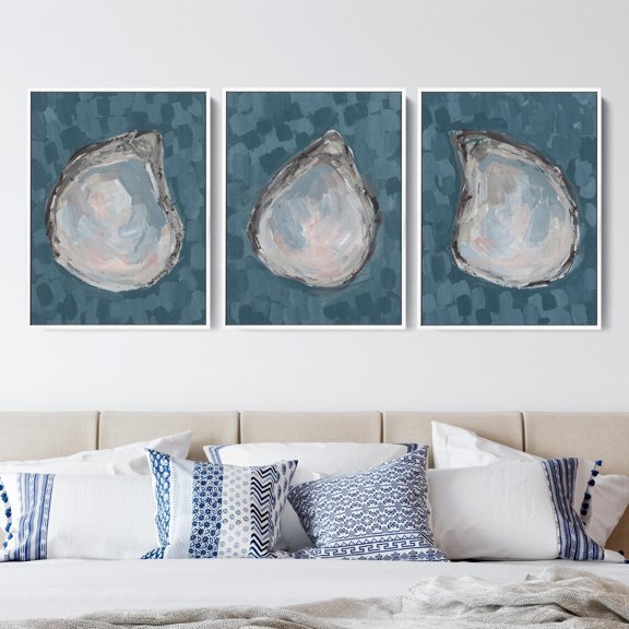 Coastal Triptych, "Oyster Serenade" Art Prints, Stretched Canvas