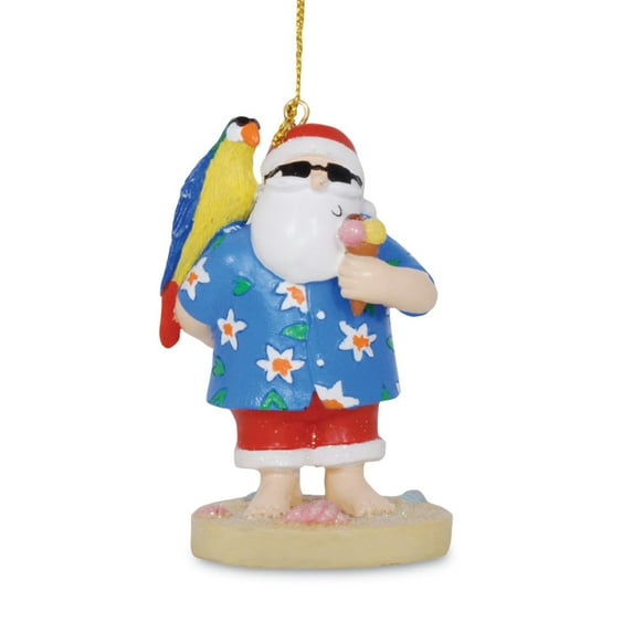 Coastal Tropical Beachy Santa with Parrot Resin Christmas Holiday Ornament