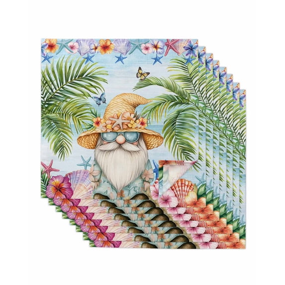Coastal Tropical Cloth Napkins Set of 8 Reusable Dinner Napkins, Palm Tree Starfish Shell Flower Gnomes Cocktail Napkin Washable Table Napkins for Wedding/Holiday Party/Baby Shower 20"x20"