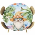 thumbnail image 1 of Coastal Tropical Round Tablecloth, Fitted Table Cover with Elastic for 36"-44" Round Tables, Palm Tree Starfish Shell Flower Gnomes Table Cloth Outdoor Indoor Dinning Party Waterproof Tablecloths, 1 of 7