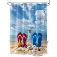 thumbnail image 1 of Coastal Tropical Shower Curtain, Beach Ocean Shell Slippers Bathroom Decor Curtains Set with Hooks, Red Bule Waterproof Fabric Home Accessories， 60 X 72 Inch Long, 1 of 6