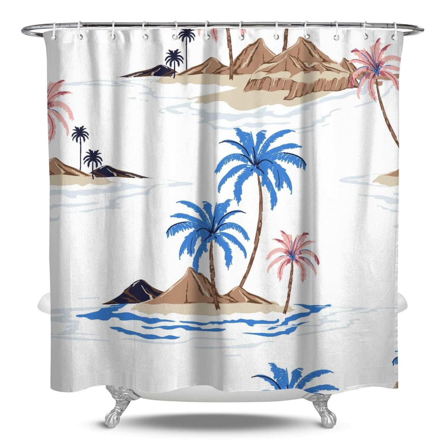 Coastal Tropical Shower Curtain Beachy Waterproof Bath Curtain 84x72 ...