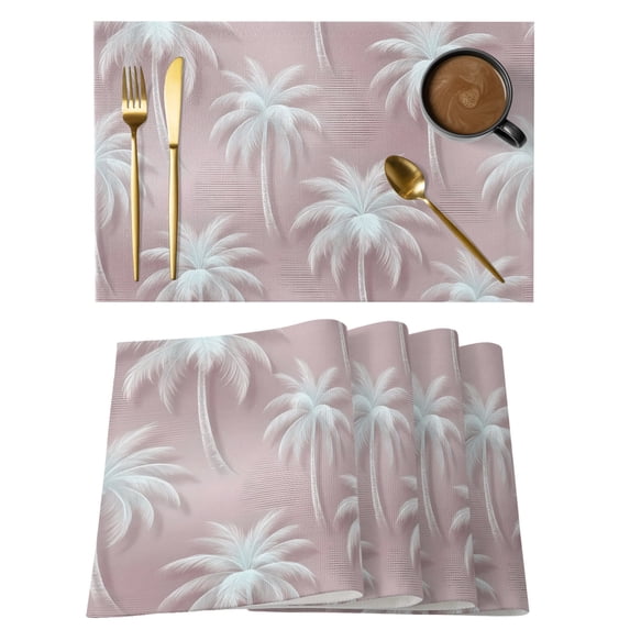 Coastal Tropical Tree Placemats Set of 6 Palm Trees Summer Botanical Pink Place Mats Indoor Wipeable Table Mats Washable Cloth Dining Table Placemats for Kitchen Holiday Party Home Decor 13x19 Inch