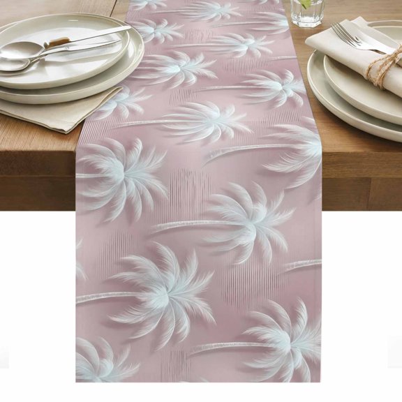 Coastal Tropical Tree Table Runner Palm Trees Summer Botanical Pink Tablerunners 13 x 36 Inch, Table Decorations Tabletop Scarf for Summer Gathering Holiday Farmhouse Kitchen Dining Decor