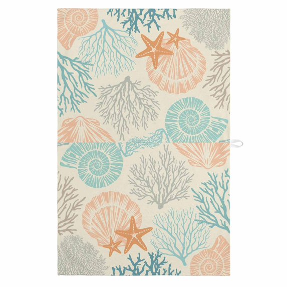 Coastal Turquoise 1 Pack Kitchen Towel, Water Absorbent Dish Towel, Ocean Coral Starfish Shell Modern Sea Decorative Hand Towels - Quick Drying Cloth for Cooking Baking, 18x28 Inch