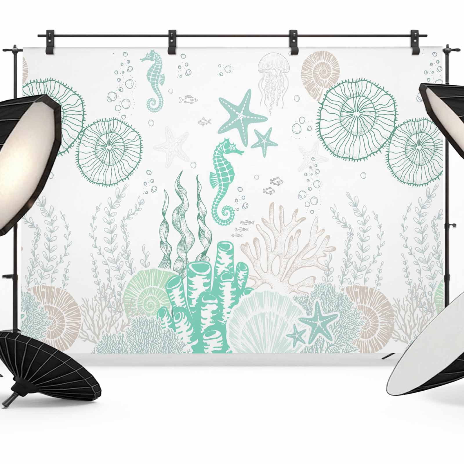 10x8ft photo backdrop, starfish coastal soft polyester... Coastal Turquoise Backdrop for Photography,Fabric Photo Background ...