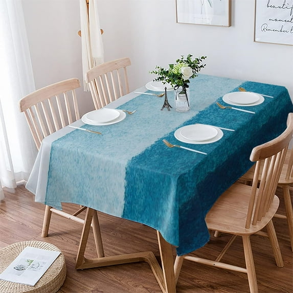 Coastal Turquoise Ombre Rectangle/Square/Round Waterproof Tablecloths 60x102 inch Summer Beach Navy Blue Abstract Art Seaside Polyester Table Cloth Table Cover Tabletop for Wedding Party