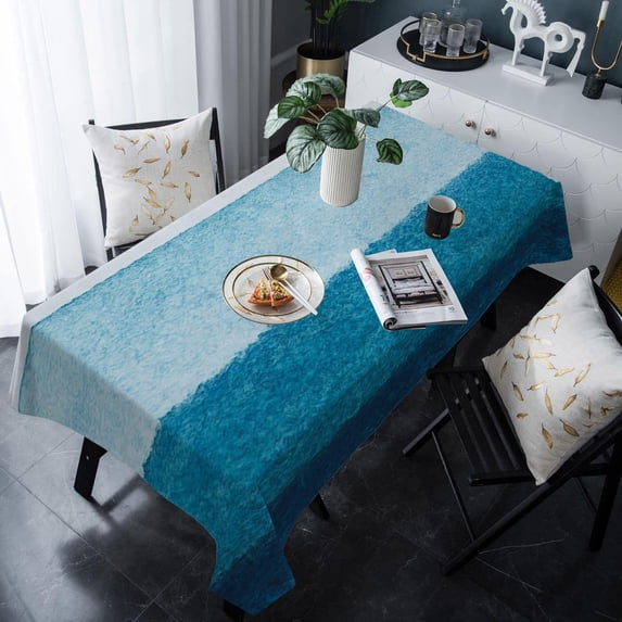 Coastal Turquoise Ombre Rectangle/Square/Round Waterproof Tablecloths 60x120 inch Summer Beach Navy Blue Abstract Art Seaside Polyester Table Cloth Table Cover Tabletop for Wedding Party