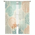 thumbnail image 1 of Coastal Turquoise Semi Sheer Curtains 108 Inch Length 2 Panels Set, Ocean Coral Starfish Shell Modern Sea Sheer Kitchen Curtain Privacy Voile Window Curtain for Living Room Bedroom Rod Pocket Drapes, 1 of 7