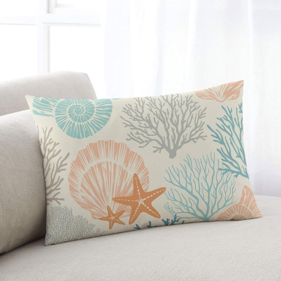 Coastal Turquoise Small Pillow Covers,Ocean Coral Starfish Shell Modern Sea Breathable Throw Pillow Cases with Invisible Zipper,Decorative Pillowcase Pillows Protectors for Sofa Bed Chair 12"x20"