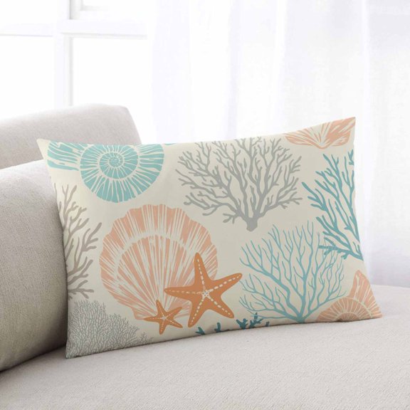 Coastal Turquoise Throw Pillow Covers, Ocean Coral Starfish Shell Modern Sea Soft Breathable Pillow Cases with Zipper for Sleeping, King Size Pillowcases for Couch Bed Sofa Chair 20x36 Inches