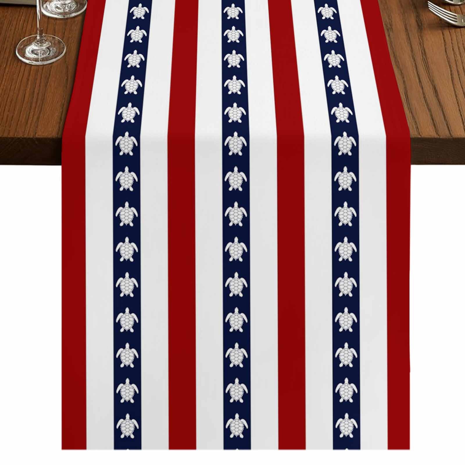Coastal Turtle 36 Inch Table Runner, Red Stripe Black White Geometric ...
