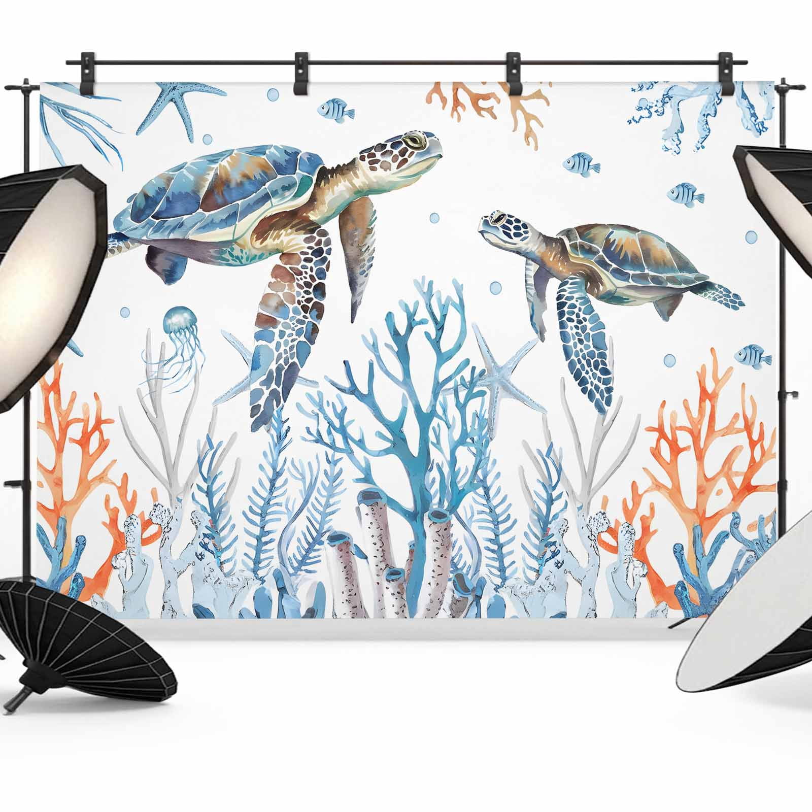 10x8ft photo backdrop, starfish coastal soft polyester... Coastal Turtle Backdrop for Photography,Fabric Photo Background ...
