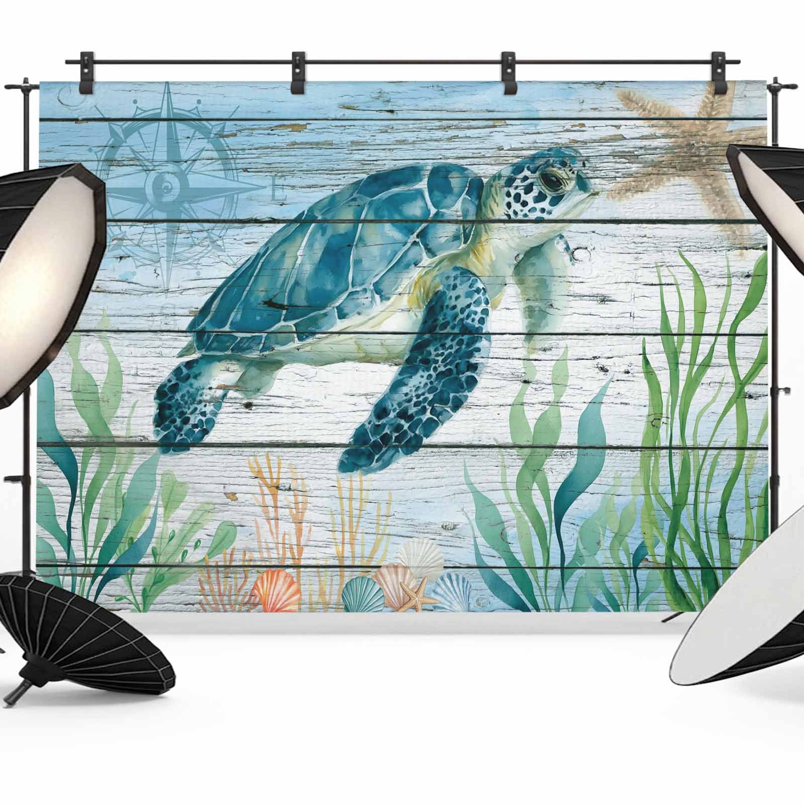 Coastal Turtle Backdrop for Photography,Fabric Photo Background ...