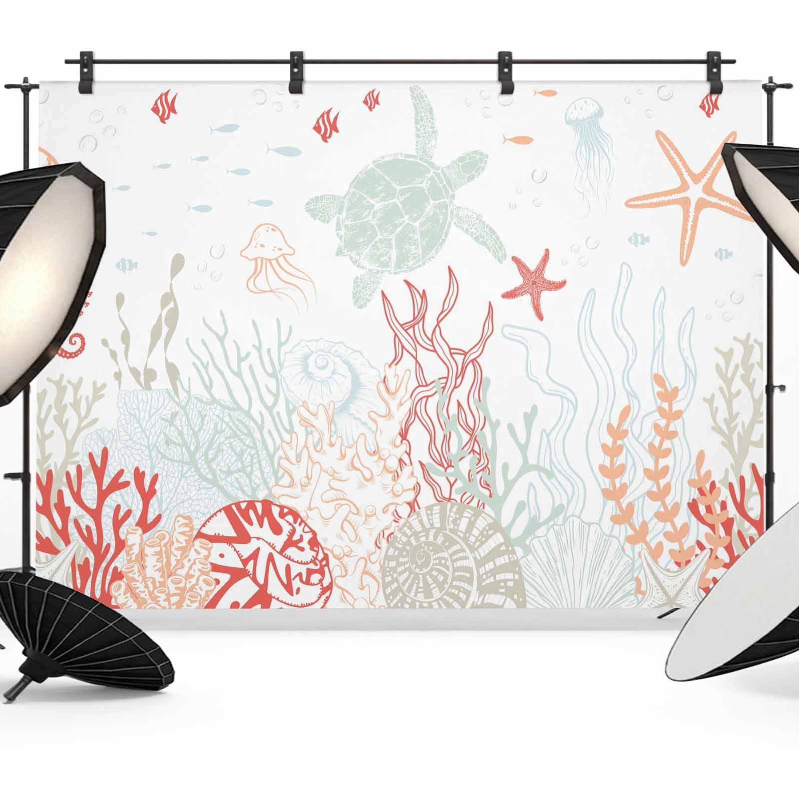 10x8ft photo backdrop, starfish coastal soft polyester... Coastal Turtle Backdrop for Photography,Fabric Photo Background ...