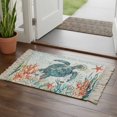 thumbnail image 1 of Coastal Turtle Bathroom Rug 2'x3', Summer Beach Nautical Coral Starfish Low Profile Front Entryway Rug with Tassels, Woven Cotton Washable Kitchen Mat Carpet for Foyer Bedroom Back Door Decor, 1 of 9