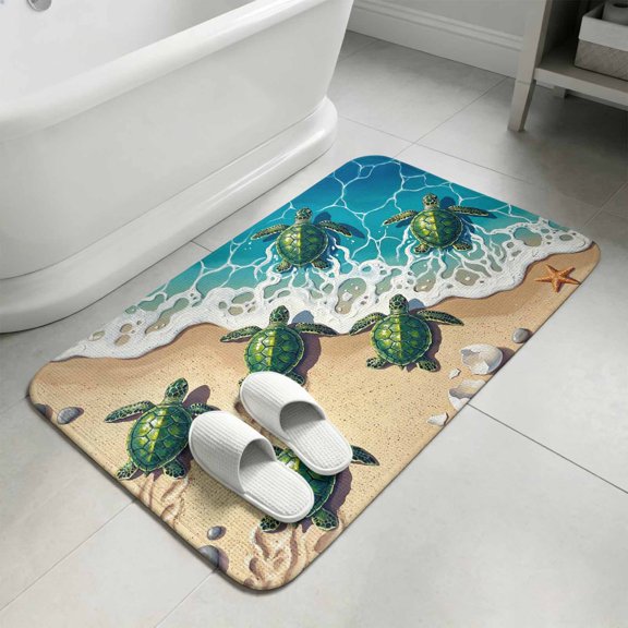 Coastal Turtle Bathroom Rugs Non Slip Washable Bath Mat Absorbent Front Door Mat Ocean Beach Nautical Starfish Seaside Indoor Doormat for Kitchen Entryway Shower Decor Accessories 15.7"x23.6"