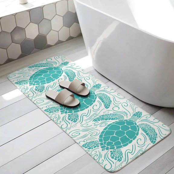 Coastal Turtle Bathroom Runner Rugs Non Slip Washable Absorbent Narrow Long Bath Mat Teal Green Ocean Boho Summer Beach Runner Rugs for Kitchen Hallway Bedroom Laundry Study Room 31.5"x63"