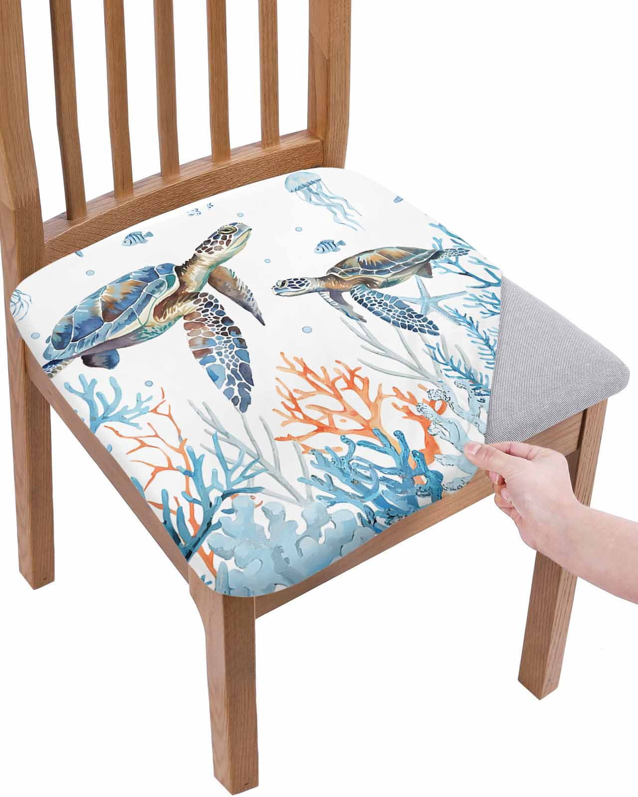 Turtle Chair Coastal Turtle Chair Seat Covers for Dining Room Stretch Chair Seat ...