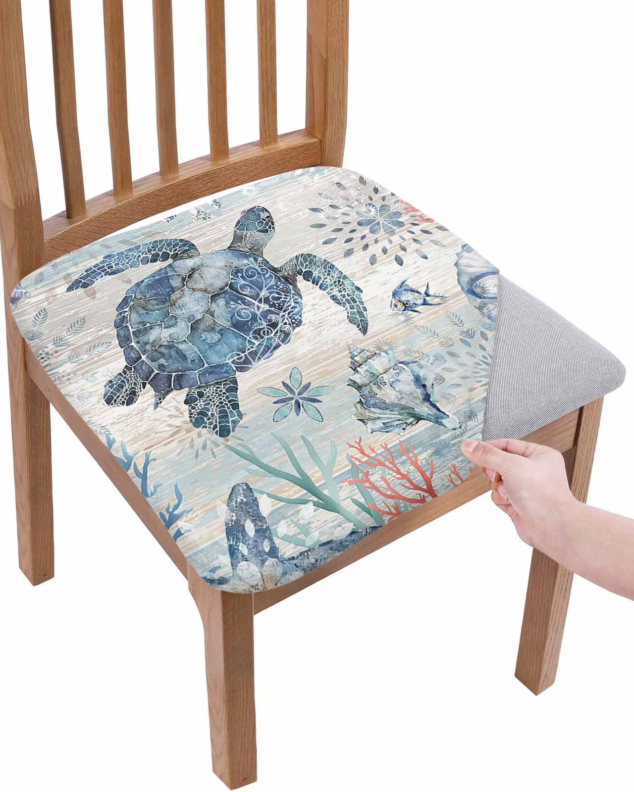 Turtle Chair Coastal Turtle Chair Seat Covers for Dining Room Stretch Chair Seat ...