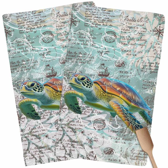 Coastal Turtle Kitchen Towel Dish Cloths Set of 2, Microfiber Soft Kitchen Hand Towels, Farmhouse Ocean Nautical Marine Life Absorbent Quick Drying Dishcloths 18 x 28 Inches