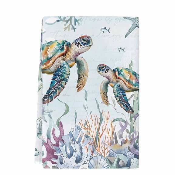 Coastal Turtle Kitchen Towels Set of 1, Absorbent Microfiber Dish Tea Towels with Hanging Loop, Ocean Starfish Coral Nautical Octopus Resuable Hand Towel for Home Kitchen Cooking Cleaning 18"x28"