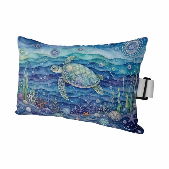 Coastal Turtle Outdoor Pillows for Chaise Lounge Chair Waterproof Lumbar Pillows with Insert&Adjustable Strap Beach Headrest Pillow Blue Ocean Waves Coral Conch Marine Life Pool Pillow 11"x16"