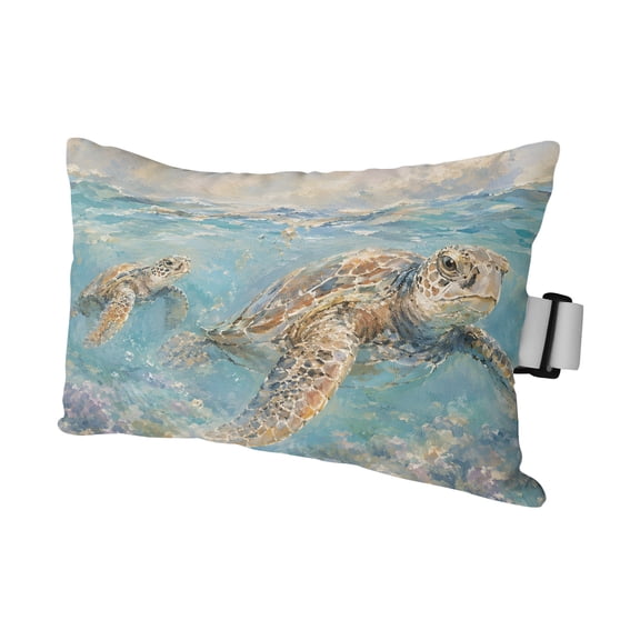 Coastal Turtle Outdoor Pillows for Chaise Lounge Chair Waterproof Lumbar Pillows with Insert&Adjustable Strap Beach Headrest Pillow Blue Sea Tropical Ocean Waves Coral Pillow for Patio Pool 11"x16"