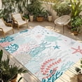 thumbnail image 1 of Coastal Turtle Outdoor Rug 5x8 Ft - Reversible Patio Rug Outdoor Camping Rugs, Teal Green Ocean Coral Starfish Jellyfish Indoor Outdoor Area Rugs, Non-Slip Outdoor Carpet Runner for Deck/Porch, 1 of 8