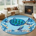 thumbnail image 1 of Coastal Turtle Round Area Rug 7Ft Washable Circle Rugs for Dorm Laundry Room, Nautical Coral Starfish Conch Seashells Non-Slip Carpet Floor Mats Indoor Outdoor Carpet Runner Aesthetic Home Decor, 1 of 8