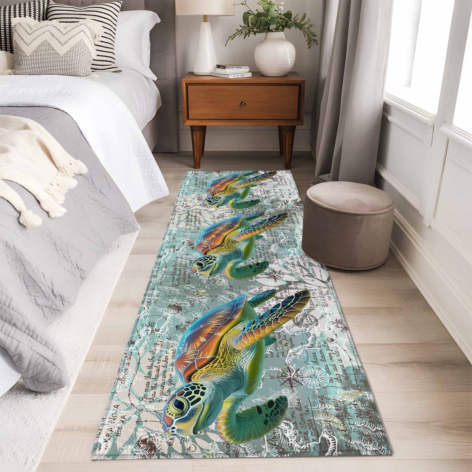 Coastal Turtle Runner Rug 2x6 FT,Non Slip Hallway Carpet,Farmhouse ...
