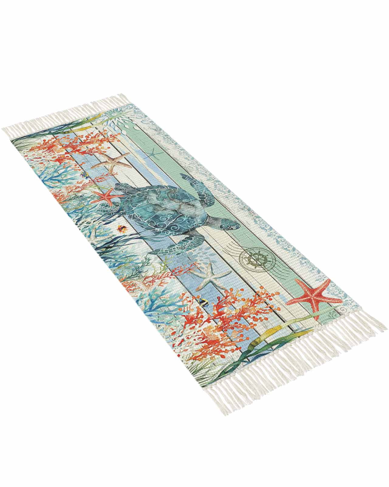 Turtle Rug Runner Coastal Turtle Runner Rug for Hallway 2x4ft, Ocean Coral Seaweed ...