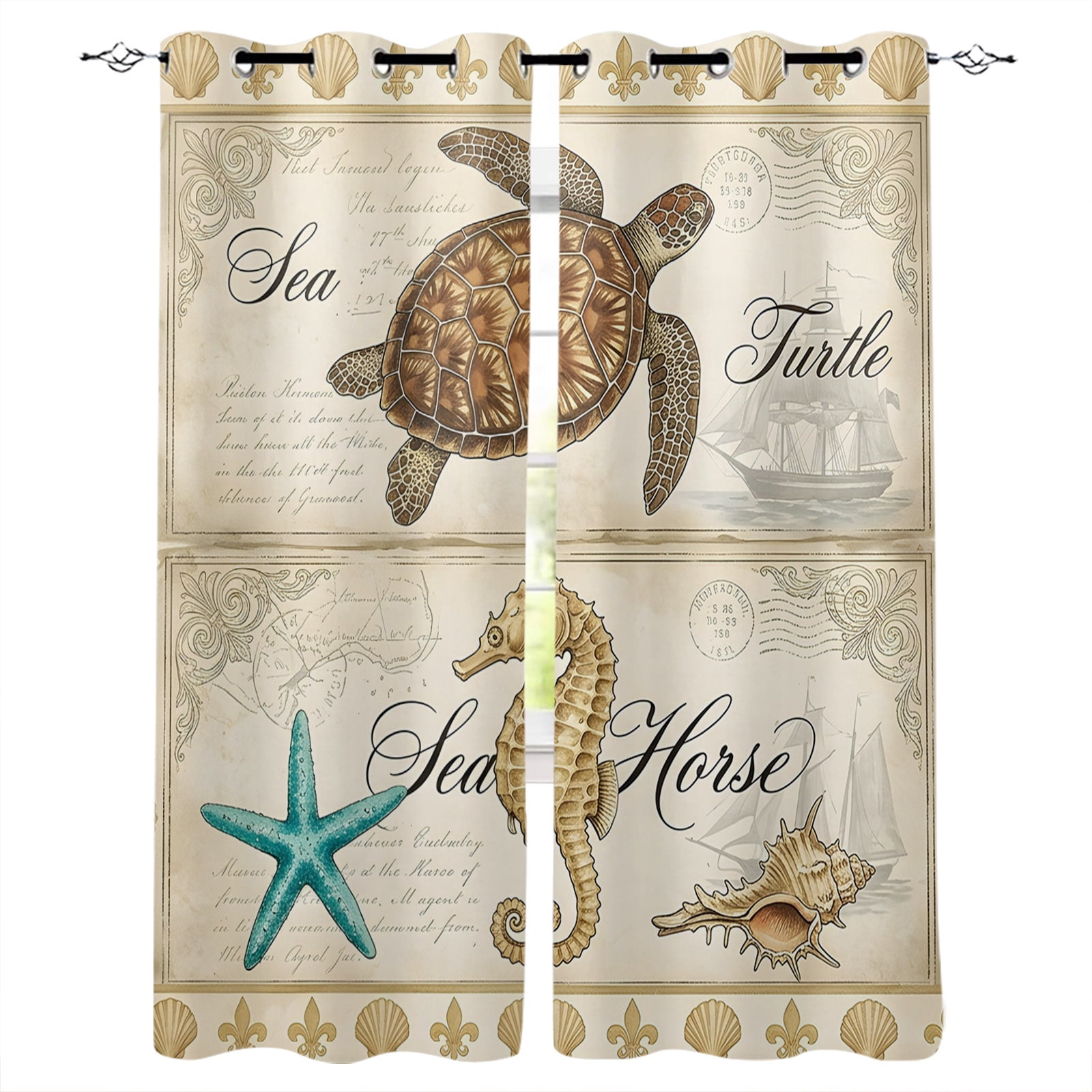 Coastal Turtle Seahorse Blackout Curtains for Bedroom/Living Room ...