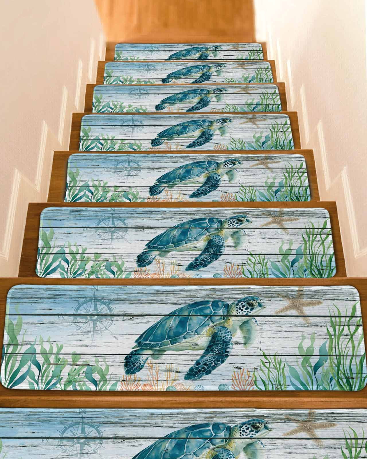 Coastal Turtle Stair Treads for Wooden Steps Indoor Runner Rug Carpet ...