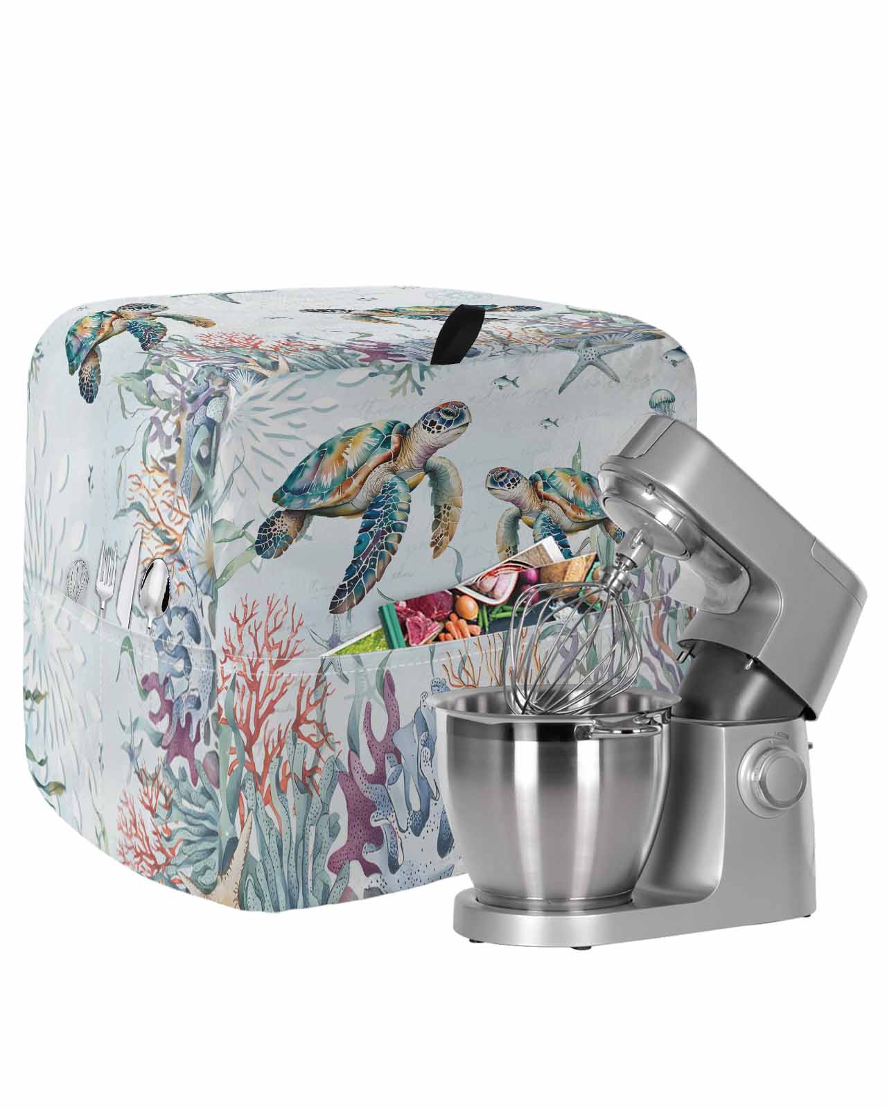 Turtle Computer Dust Cover Coastal Turtle Stand Mixer Dust Cover with Storage Pocket & Handles ...