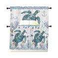 thumbnail image 1 of Coastal Turtle Swag Curtains for Living Room/Bedroom Windows, Nautical Starfish Coral Jellyfish Stripes Kitchen Curtains and Valances Set 36 Inch Length, Light Filtering Swags Valance Curtain Panels, 1 of 5