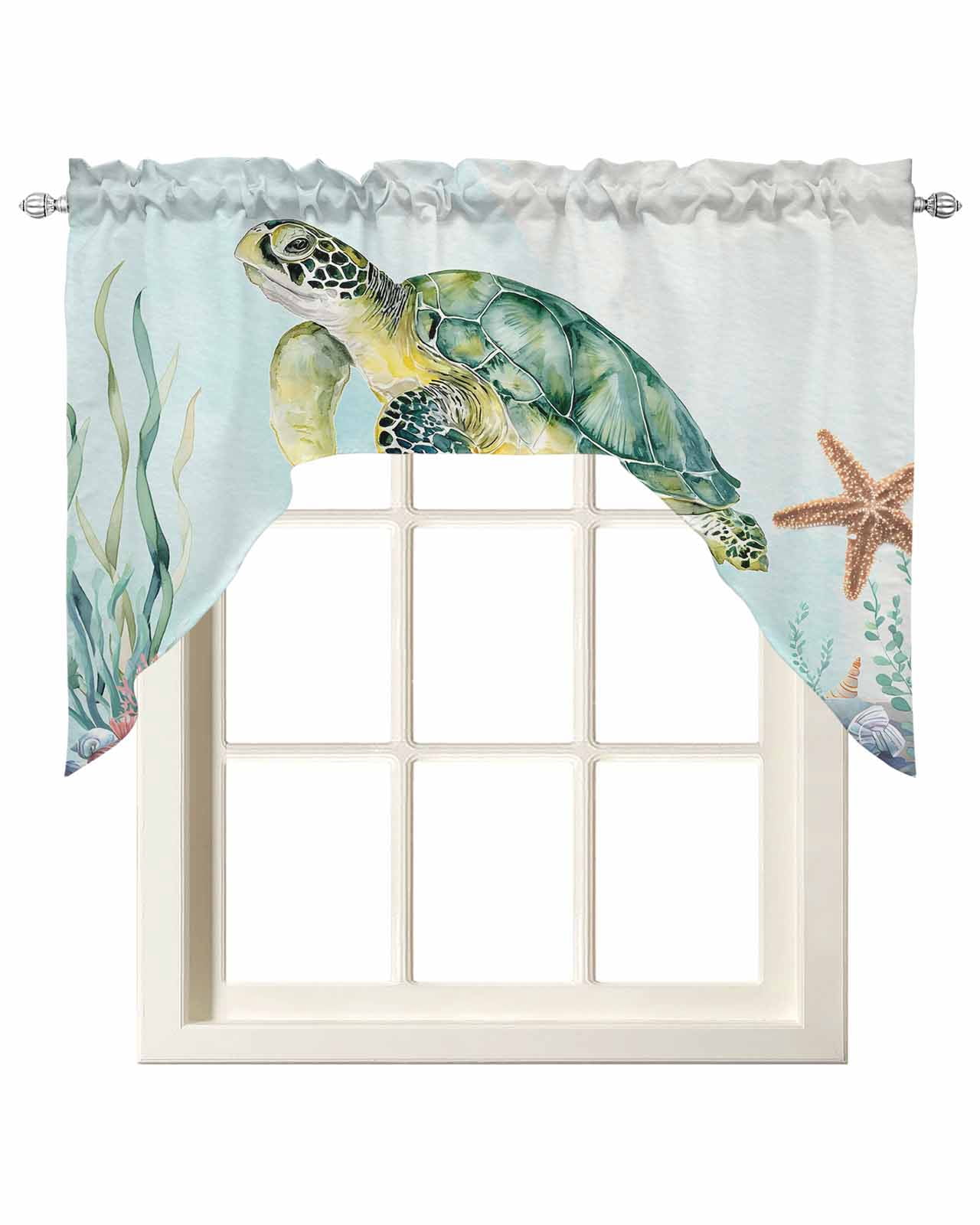 Coastal Turtle Swag Valances for Windows, Small Curtains Drapes, Summer ...