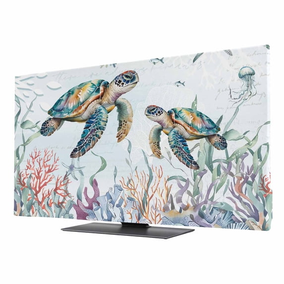 Coastal Turtle TV Cover for 24 Inch Screen,Stretch Fabric Dustproof TV ...