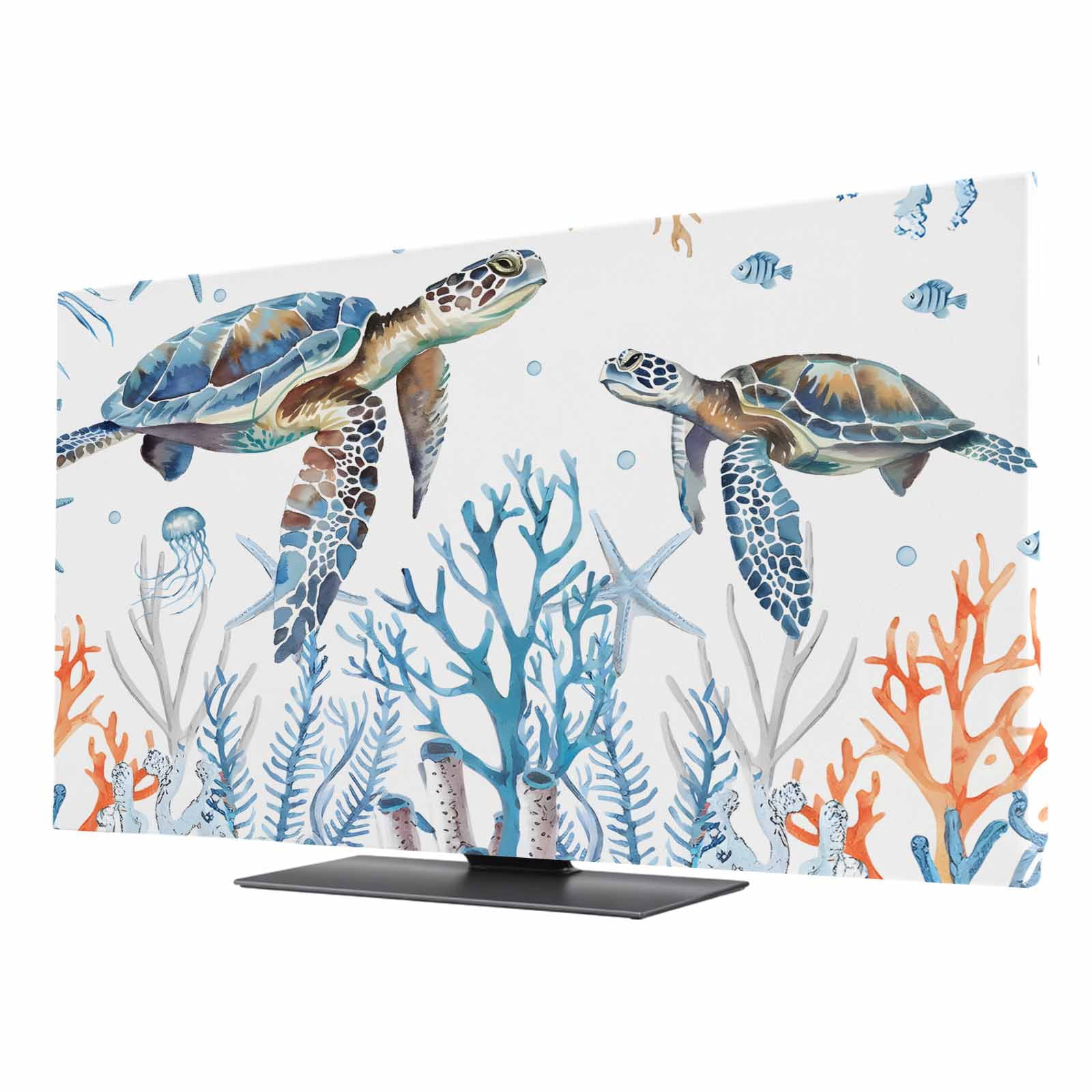 32 Inch Computer Cover Coastal Turtle TV Cover for 32 Inch Screen, Stretch Fabric Dustproof TV ...