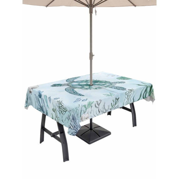 Coastal Turtle Table Cloth Rectangle Outdoor Tablecloth, Beach Nautical ...