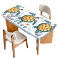thumbnail image 1 of Coastal Turtle Table Cloths for 5 Foot Rectangle Tables, Ocean Nautical Starfish Conch Seashells Patio Waterproof Elastic Fitted Tablecloths, Washable Rectangular Table Cover for Camping, 1 of 8