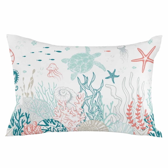 Coastal Turtle Throw Pillow Cover 20 x 26 Inch Decorative Pillow Cover Teal Green Ocean Coral Starfish Jellyfish Lumbar Pillowcase Seasonal Rectangle Cushion Case for Couch Sofa Bed Living Room