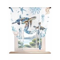 Coastal Turtle Tie Up Curtains for Windows 45 Inch Length Balloon Curtains Kitchen Adjustable Balloon Window Shade Blue Ocean Coral Starfish Seagrass Tie Up Valance Bathroom Curtain Window 34"x45"