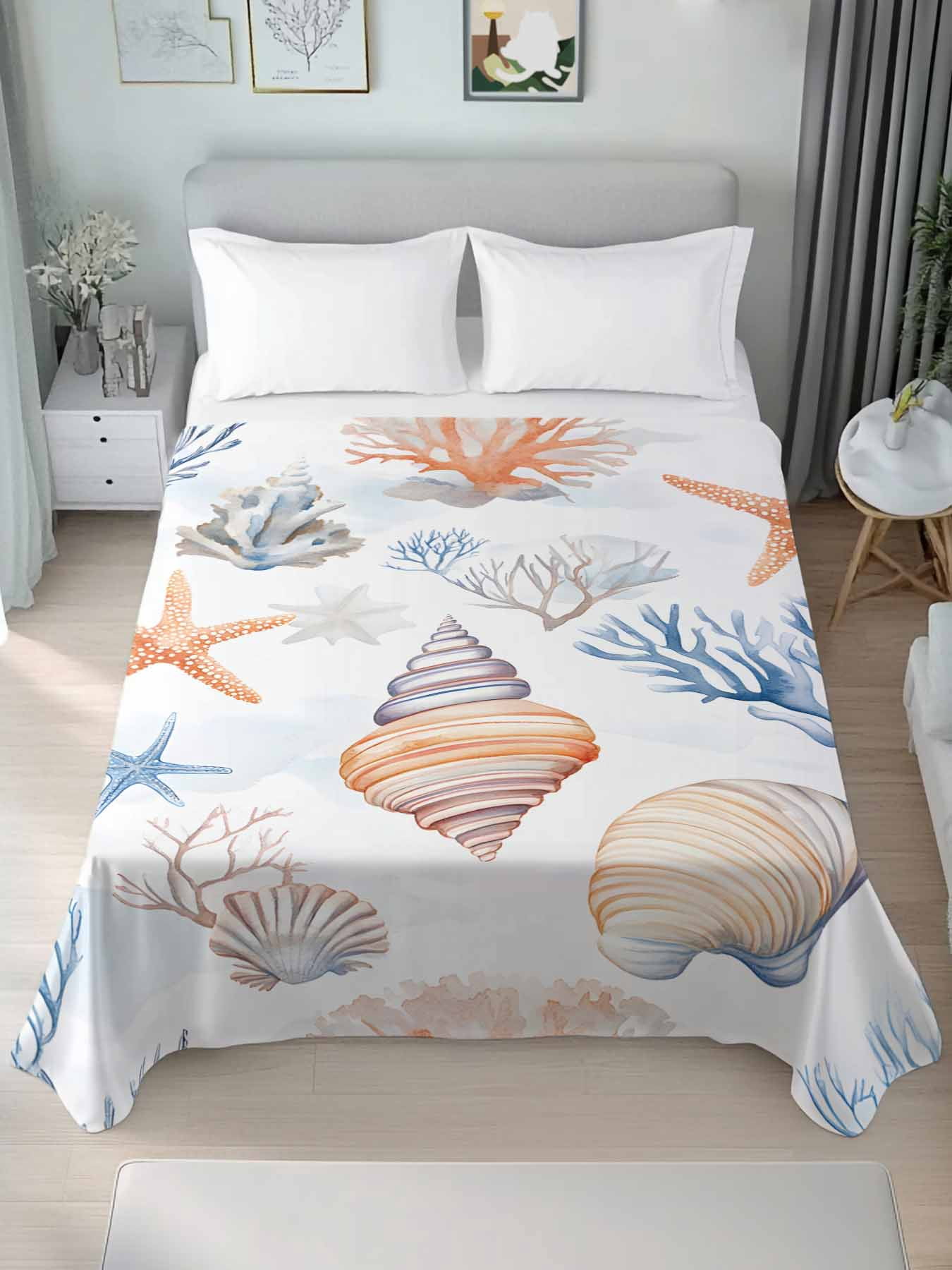 Coastal Twim XL Size Flat Sheet, Wrinkleproof & Fadeproof Cooling Flat ...