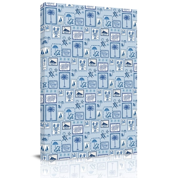Coastal Vacation Canvas Wall Art for Living Room, Blue White Summer ...